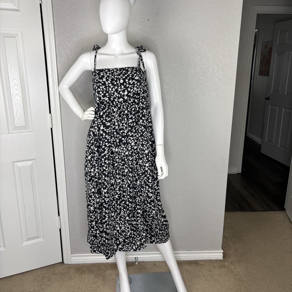 Old Navy Midi Babydoll Sun Dress Ditsy Floral Size L Whimsigoth Pockets Black